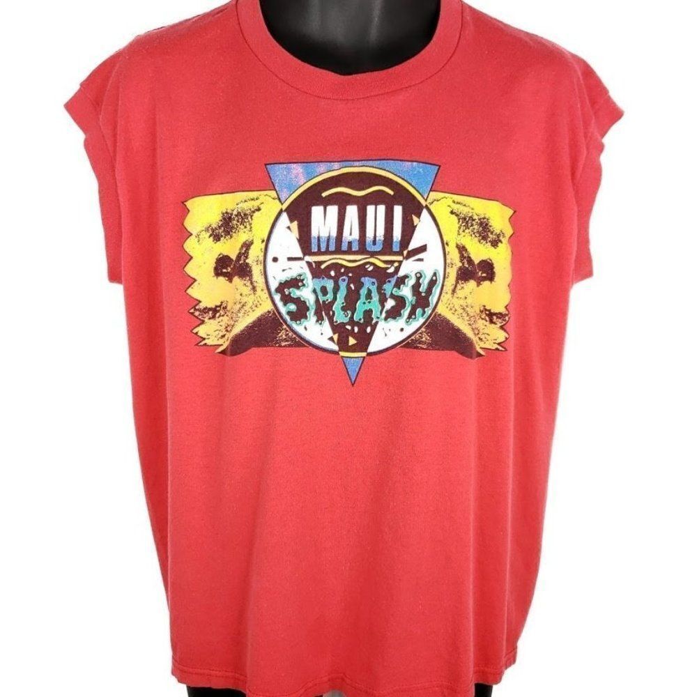 Maui Splash Surfer T Shirt Vintage 80s 90s Surf Surfing Sleeveless 50/50